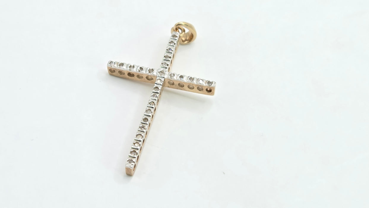 Vintage: 9ct Gold Diamond Cross Pendant