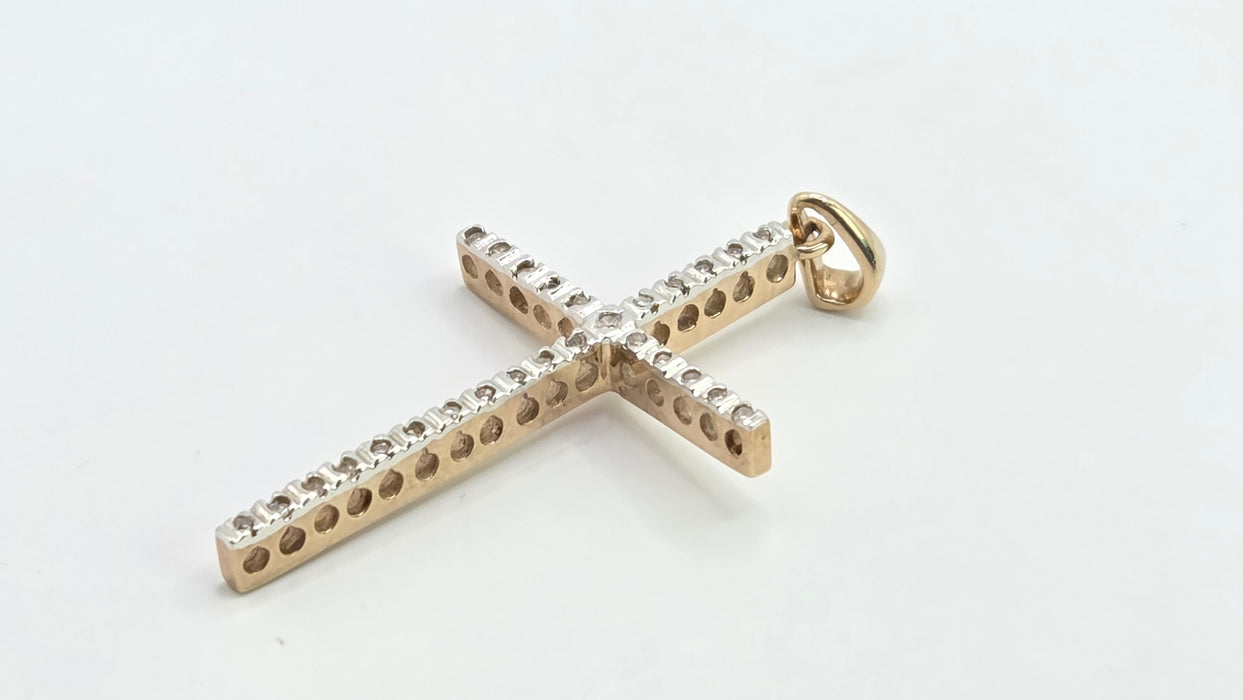 Vintage: 9ct Gold Diamond Cross Pendant