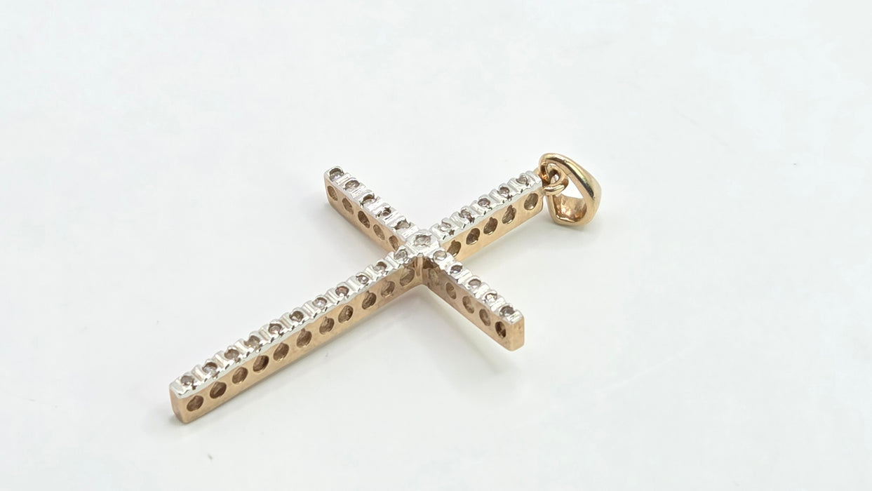 Vintage: 9ct Gold Diamond Cross Pendant
