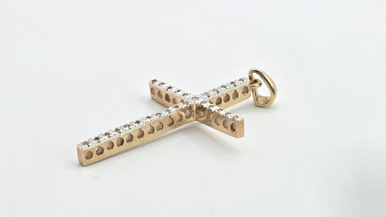 Vintage: 9ct Gold Diamond Cross Pendant