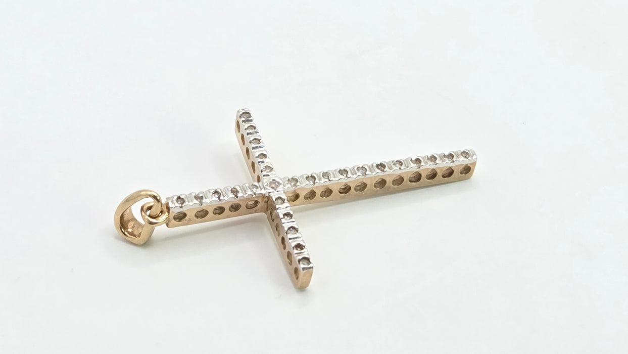 Vintage: 9ct Gold Diamond Cross Pendant