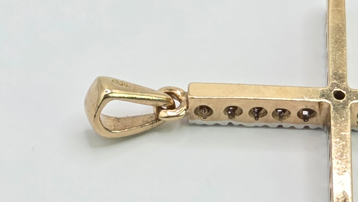 Vintage: 9ct Gold Diamond Cross Pendant