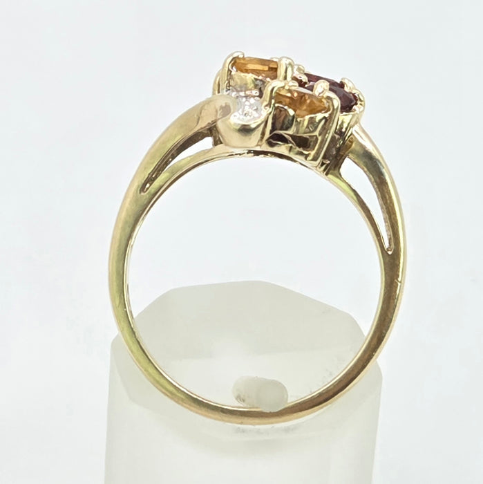 Vintage: 9ct Gold Citrine, Garnet & Diamond Dress Ring