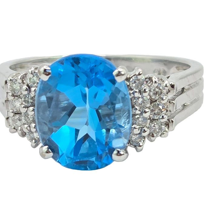 Vintage: 9ct White Gold Swiss Blue Topaz & Diamond Ring — From 2000