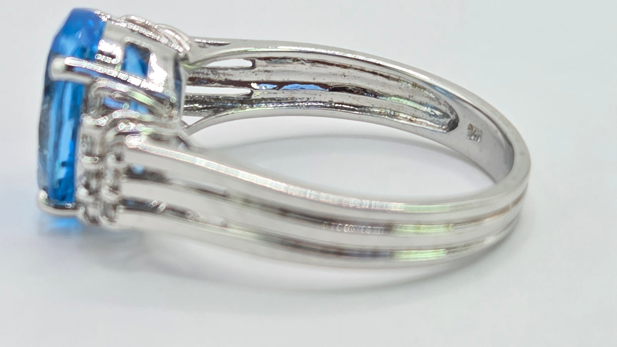 Vintage: 9ct White Gold Swiss Blue Topaz & Diamond Ring — From 2000