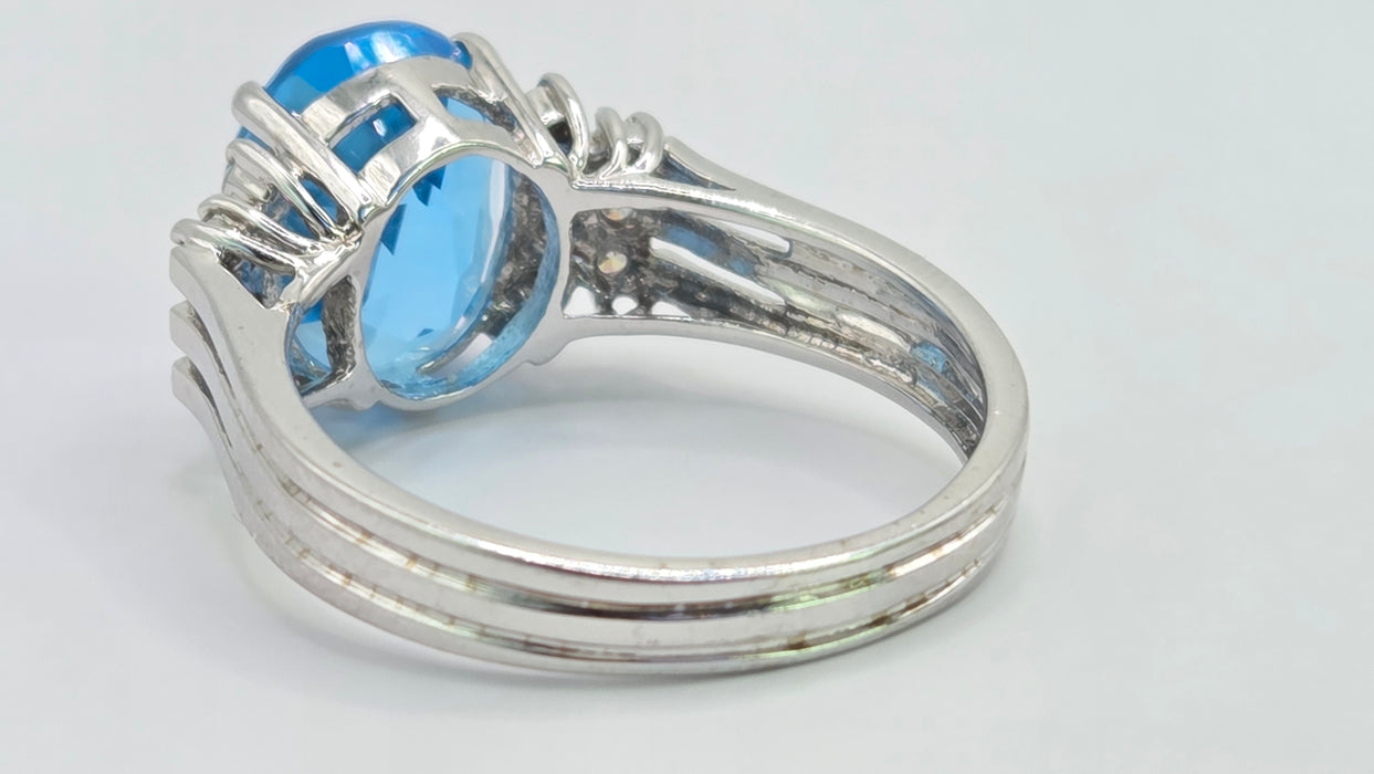 Vintage: 9ct White Gold Swiss Blue Topaz & Diamond Ring — From 2000