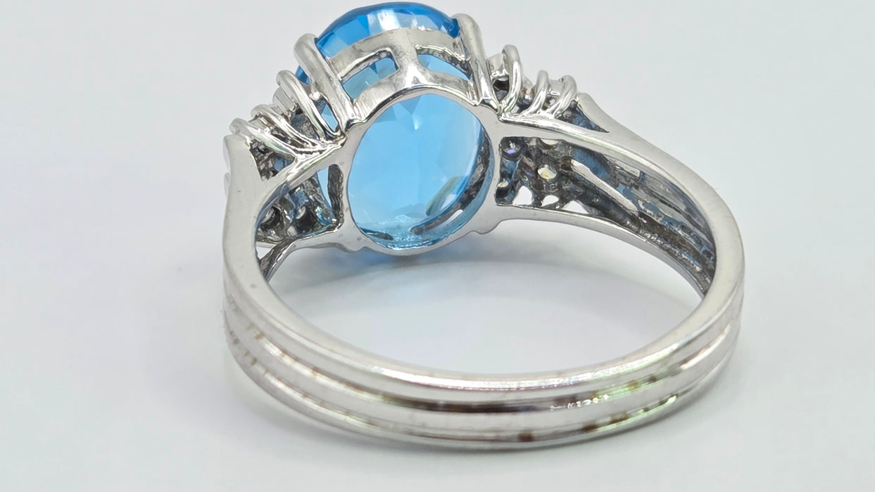 Vintage: 9ct White Gold Swiss Blue Topaz & Diamond Ring — From 2000