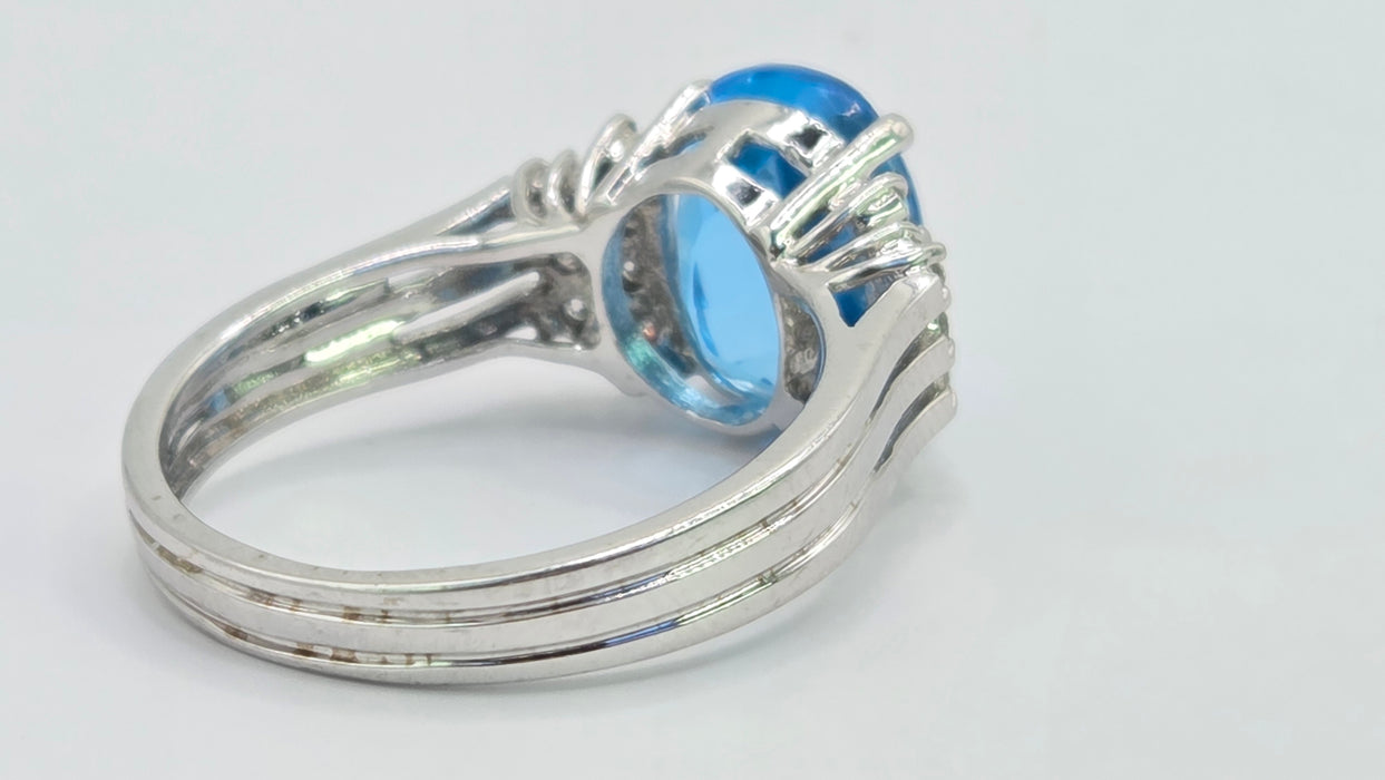 Vintage: 9ct White Gold Swiss Blue Topaz & Diamond Ring — From 2000