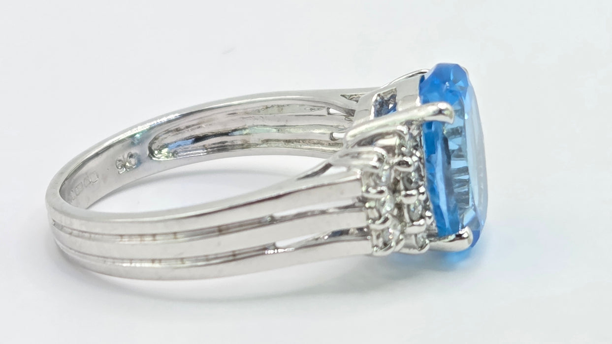Vintage: 9ct White Gold Swiss Blue Topaz & Diamond Ring — From 2000