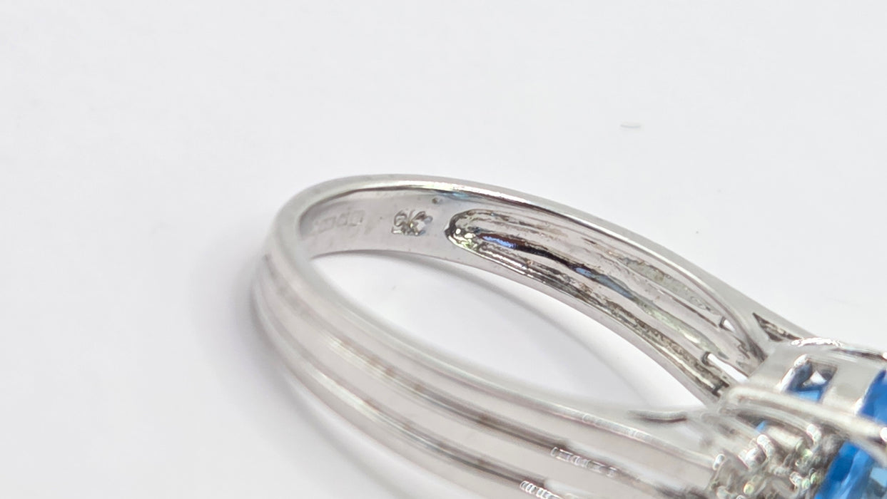 Vintage: 9ct White Gold Swiss Blue Topaz & Diamond Ring — From 2000