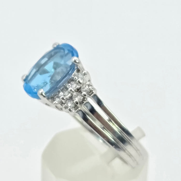 Vintage: 9ct White Gold Swiss Blue Topaz & Diamond Ring — From 2000