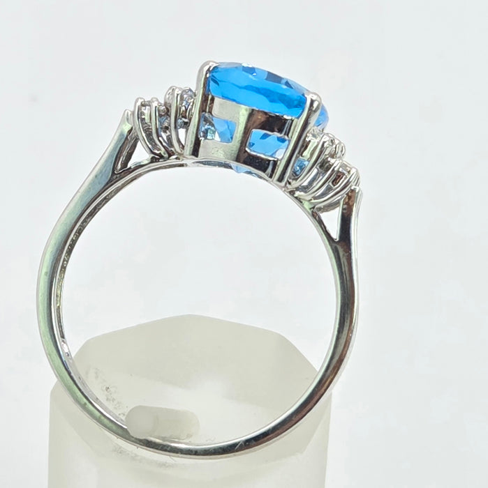 Vintage: 9ct White Gold Swiss Blue Topaz & Diamond Ring — From 2000