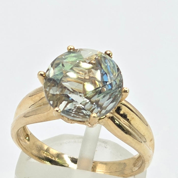 Vintage: 9ct Gold Green Amethyst Solitaire Ring