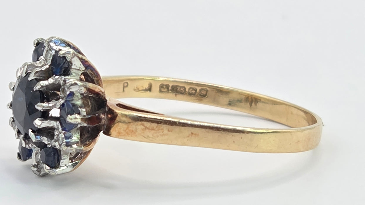 Vintage: 9ct Gold Sapphire & Diamond Flower Cluster Ring — From 1983