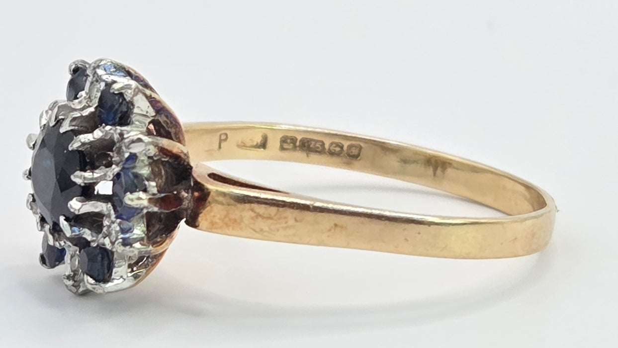 Vintage: 9ct Gold Sapphire & Diamond Flower Cluster Ring — From 1983