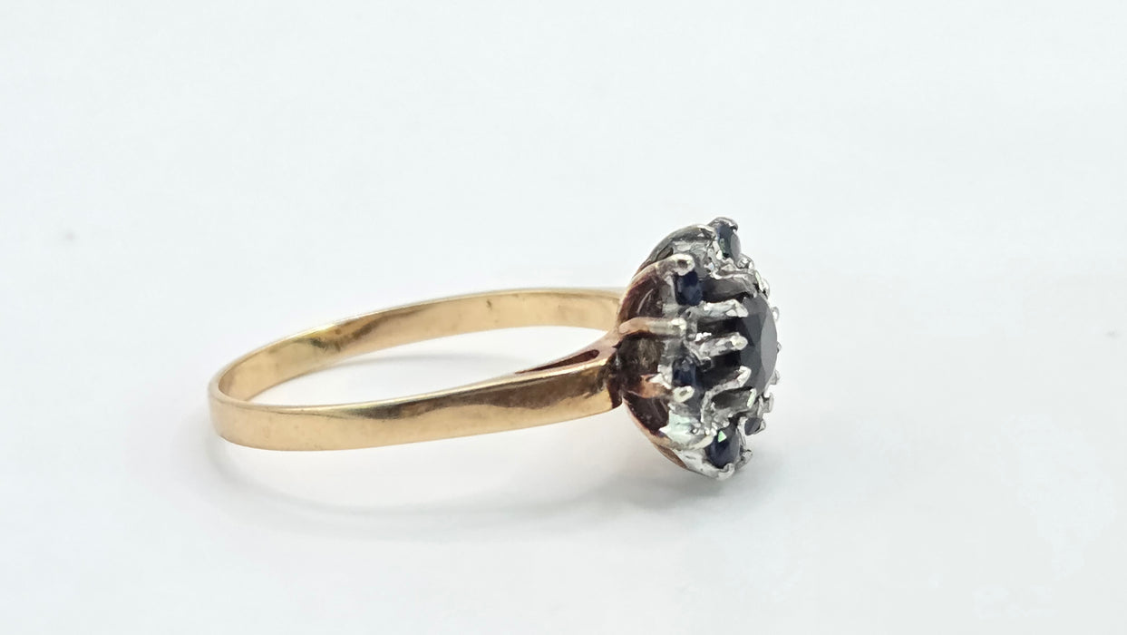 Vintage: 9ct Gold Sapphire & Diamond Flower Cluster Ring — From 1983