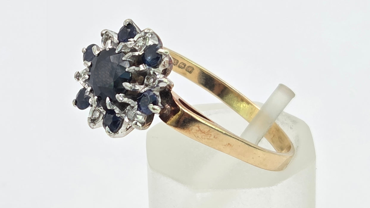 Vintage: 9ct Gold Sapphire & Diamond Flower Cluster Ring — From 1983