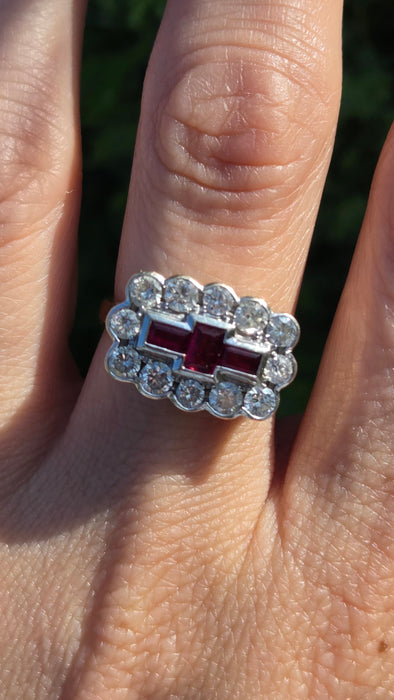 Vintage: 18ct Yellow Gold Ruby & Diamond Art Deco Style Dress Ring — 1.30ct