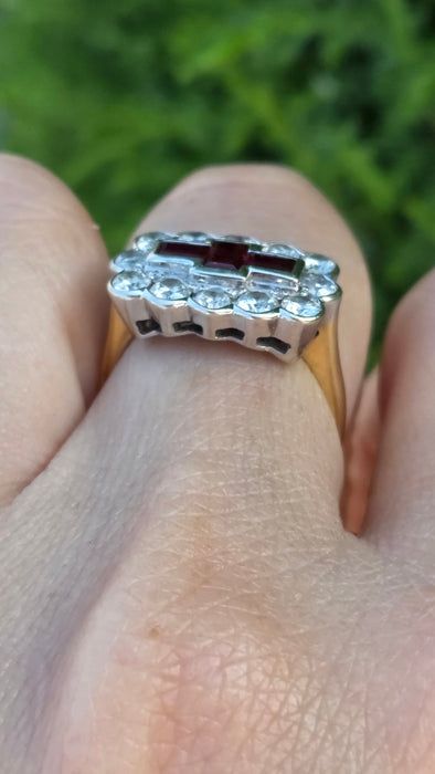 Vintage: 18ct Yellow Gold Ruby & Diamond Art Deco Style Dress Ring — 1.30ct