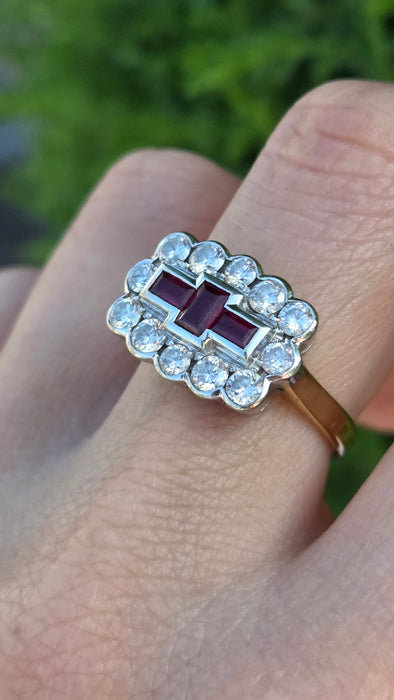 Vintage: 18ct Yellow Gold Ruby & Diamond Art Deco Style Dress Ring — 1.30ct