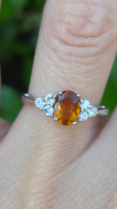 Vintage: 9ct White Gold Orange Citrine & Diamond Ring