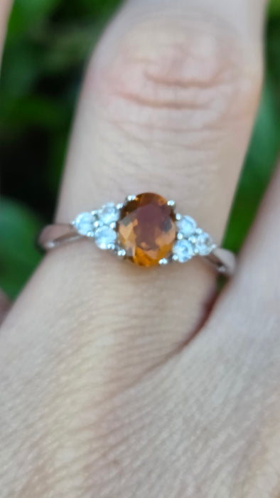 Vintage: 9ct White Gold Orange Citrine & Diamond Ring