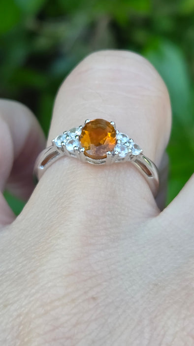 Vintage: 9ct White Gold Orange Citrine & Diamond Ring