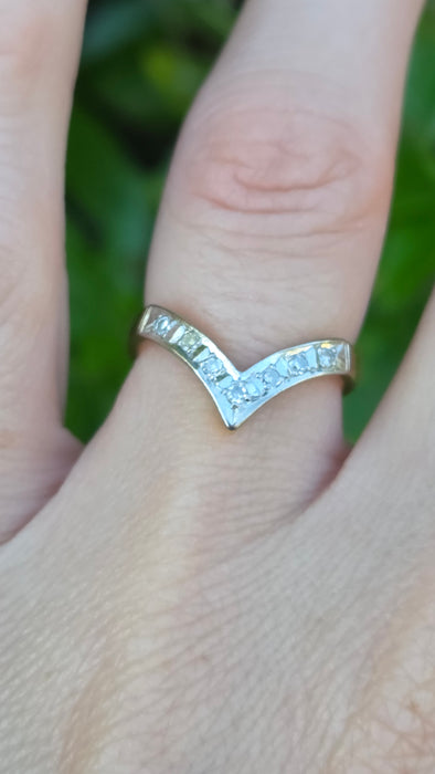 Vintage: 18ct Yellow Gold Seven Diamond Wishbone Ring — From 1978