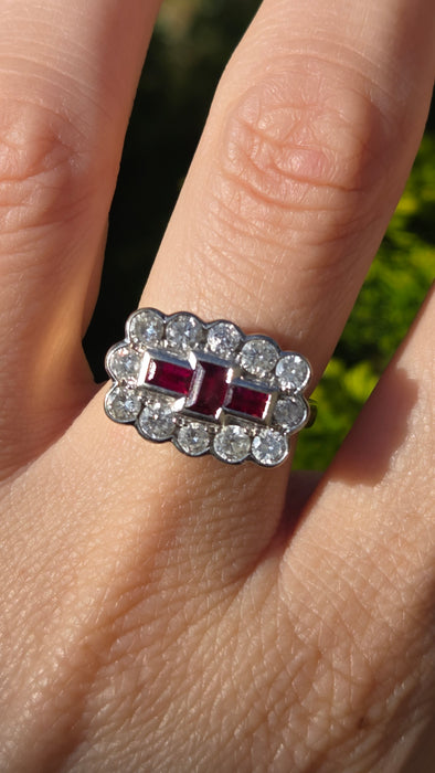 Vintage: 18ct Yellow Gold Ruby & Diamond Art Deco Style Dress Ring — 1.30ct