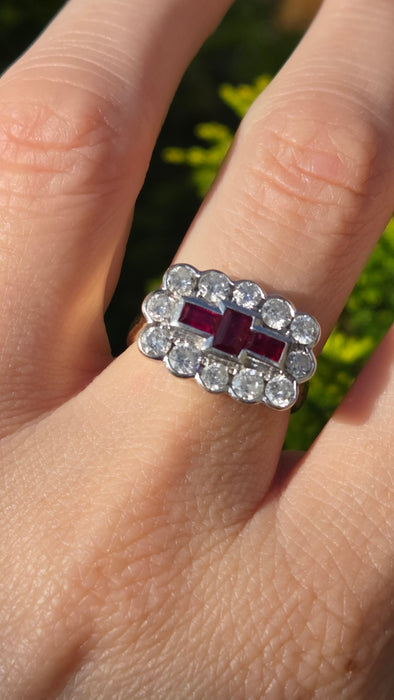 Vintage: 18ct Yellow Gold Ruby & Diamond Art Deco Style Dress Ring — 1.30ct