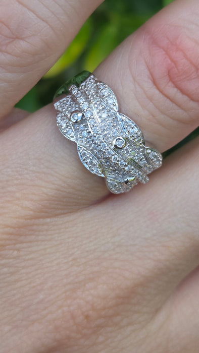 Vintage: 9ct White Gold Diamond Encrusted Pavé Band Ring — 0.66ct