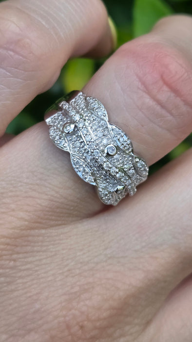 Vintage: 9ct White Gold Diamond Encrusted Pavé Band Ring — 0.66ct
