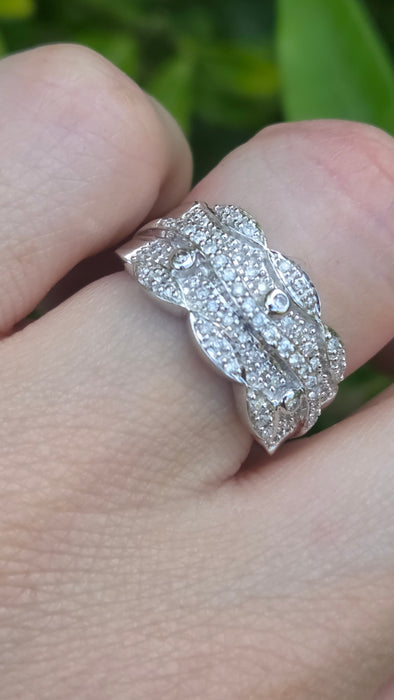 Vintage: 9ct White Gold Diamond Encrusted Pavé Band Ring — 0.66ct