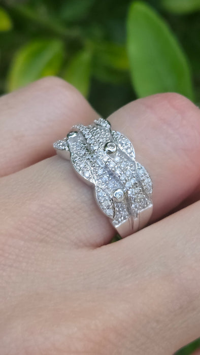 Vintage: 9ct White Gold Diamond Encrusted Pavé Band Ring — 0.66ct