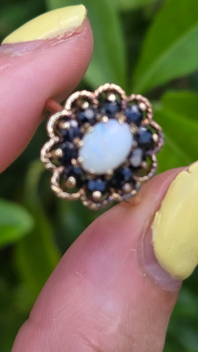 Vintage: 9ct Yellow Gold Opal & Sapphire Cluster Ring — From 1979