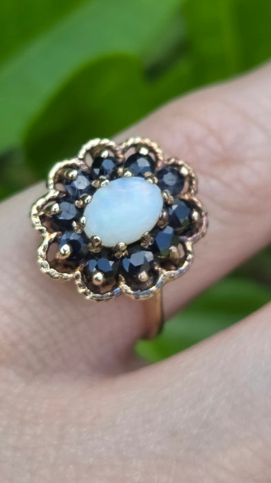 Vintage: 9ct Yellow Gold Opal & Sapphire Cluster Ring — From 1979
