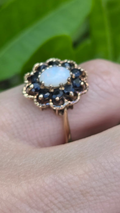 Vintage: 9ct Yellow Gold Green Quartz & Diamond Cluster Ring