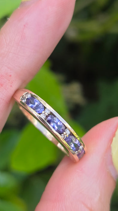 Vintage: 9ct Yellow Gold Tanzanite & Diamond Stacker Ring