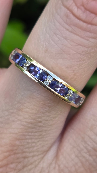 Vintage: 9ct Yellow Gold Tanzanite & Diamond Stacker Ring