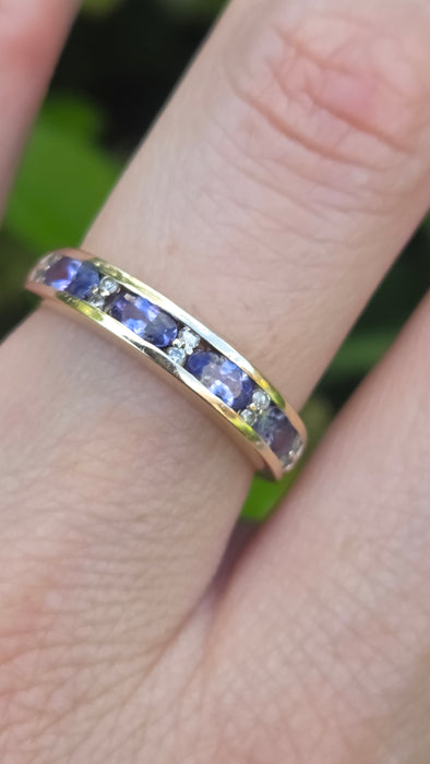 Vintage: 9ct Yellow Gold Tanzanite & Diamond Stacker Ring