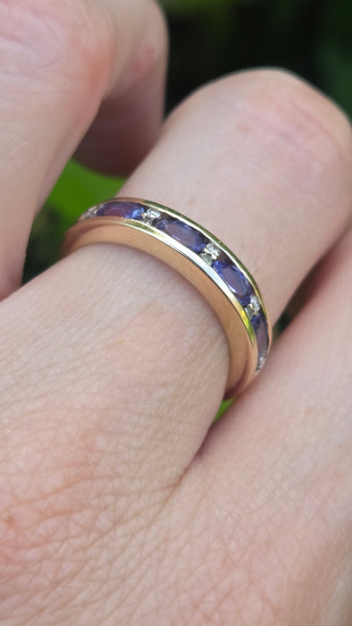 Vintage: 9ct Yellow Gold Tanzanite & Diamond Stacker Ring