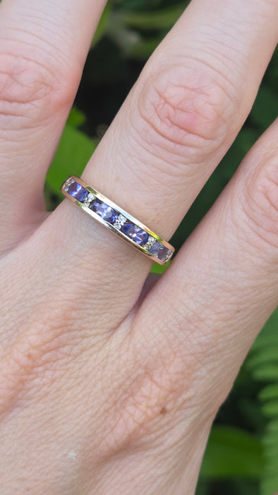 Vintage: 9ct Yellow Gold Tanzanite & Diamond Stacker Ring