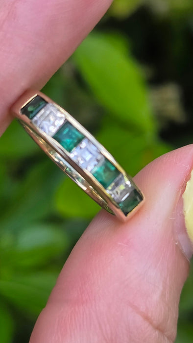 Vintage: 18ct Yellow Gold Emerald & Goshenite Stacker Ring — From 1991