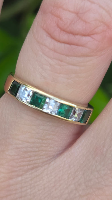 Vintage: 18ct Yellow Gold Emerald & Goshenite Stacker Ring — From 1991