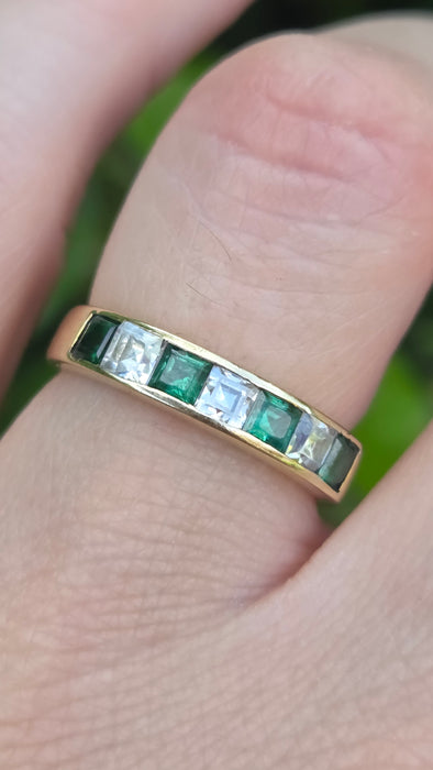 Vintage: 18ct Yellow Gold Emerald & Goshenite Stacker Ring — From 1991