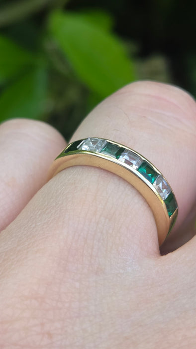 Vintage: 18ct Yellow Gold Emerald & Goshenite Stacker Ring — From 1991