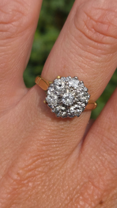 Vintage: 18ct Gold Diamond Daisy Cluster Ring — 1.00ct