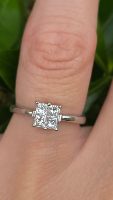 Vintage: 18ct White Gold Four Stone Princess Cut Diamond Square Ring — 0.40ct