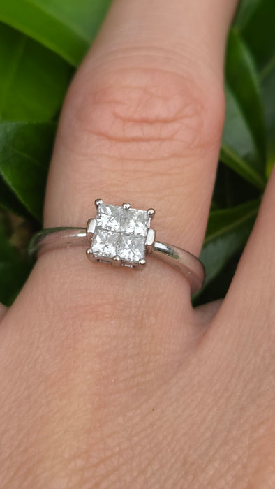 Vintage: 18ct White Gold Four Stone Princess Cut Diamond Square Ring — 0.40ct