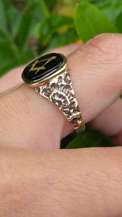 Vintage: 9ct Yellow Gold Black Onyx Masonic Signet Ring — From 1986